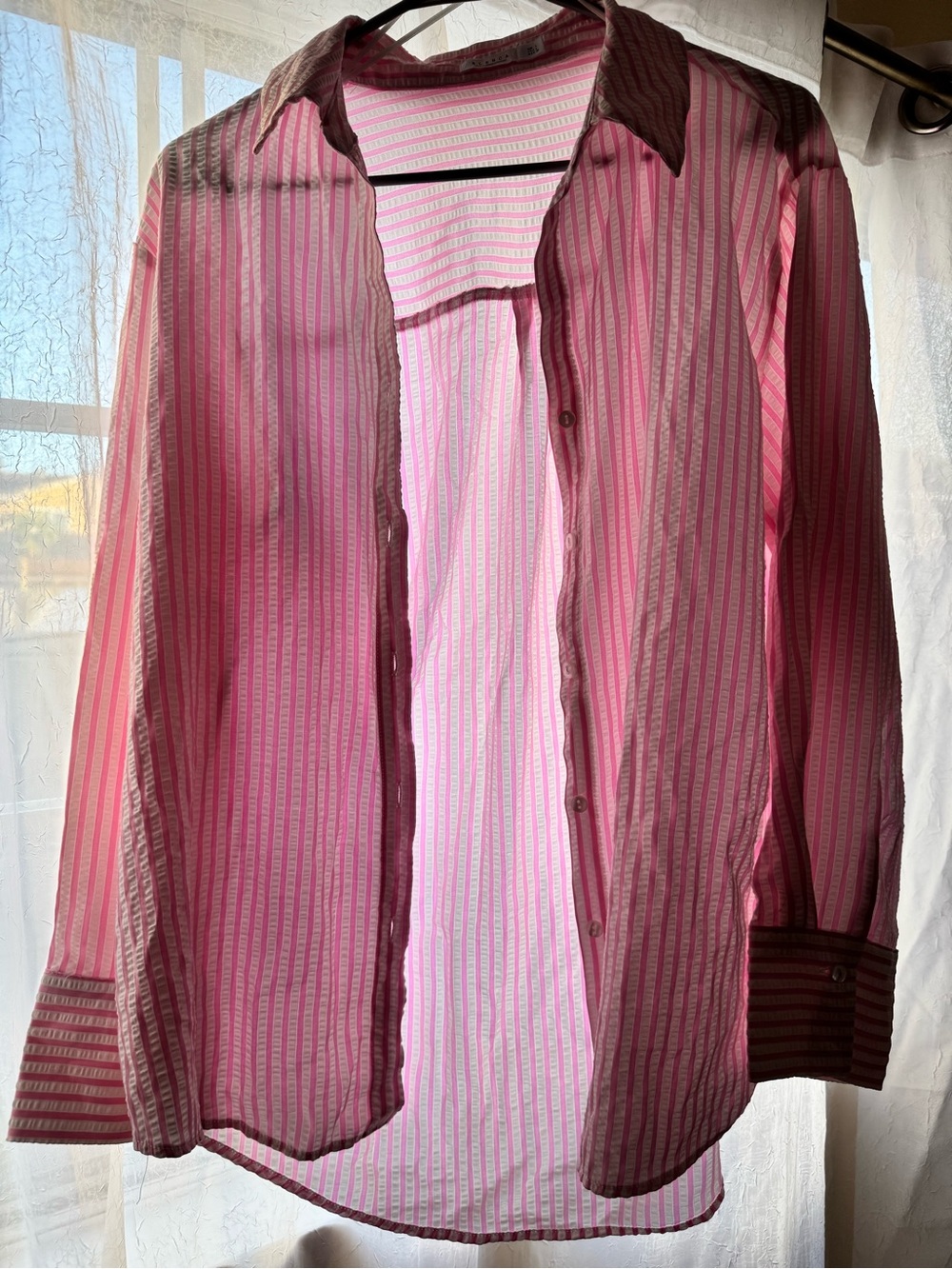 Sheer Pink Striped Button-Up Shirt